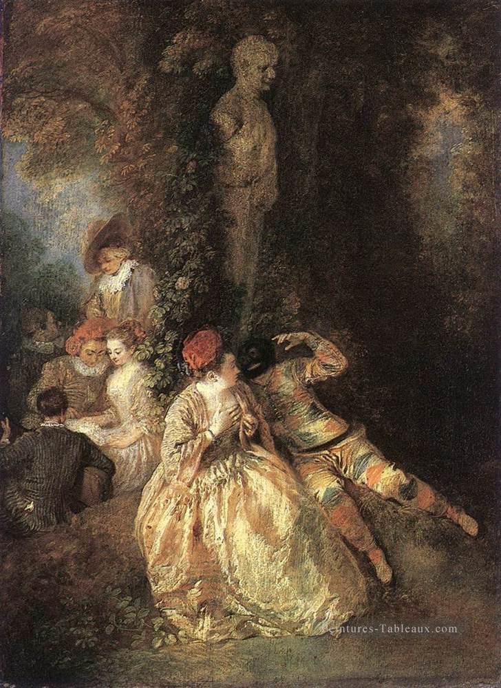 Arlequin et Columbine Jean Antoine Watteau classique rococo Peintures à l'huile
